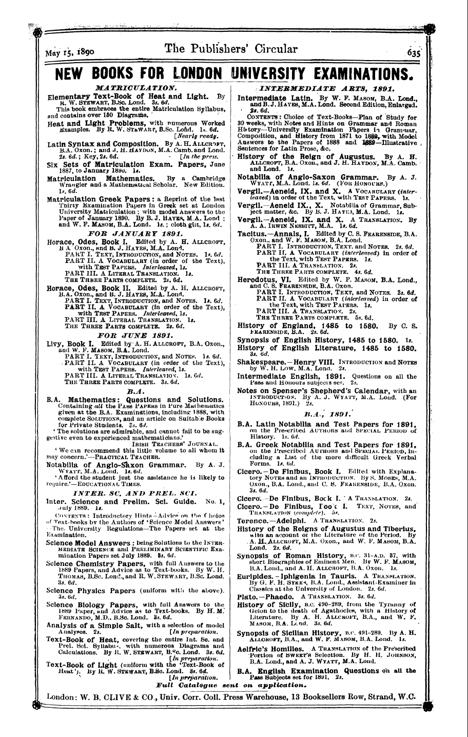 Publishers’ Circular (1880-1890): jS F Y, 1st edition: 85