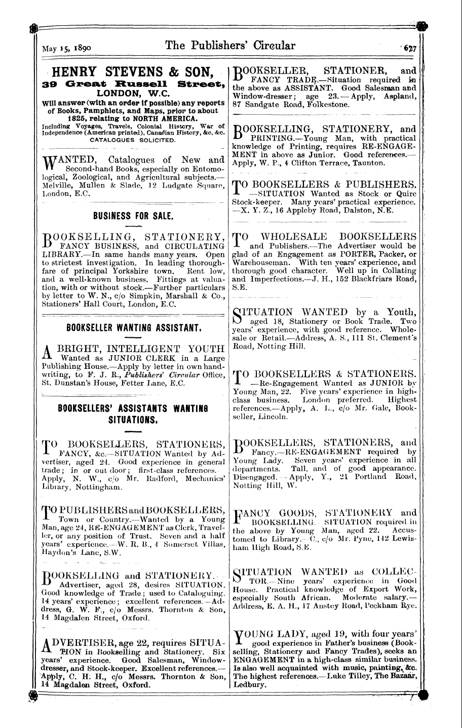 Publishers’ Circular (1880-1890): jS F Y, 1st edition - Ad12720