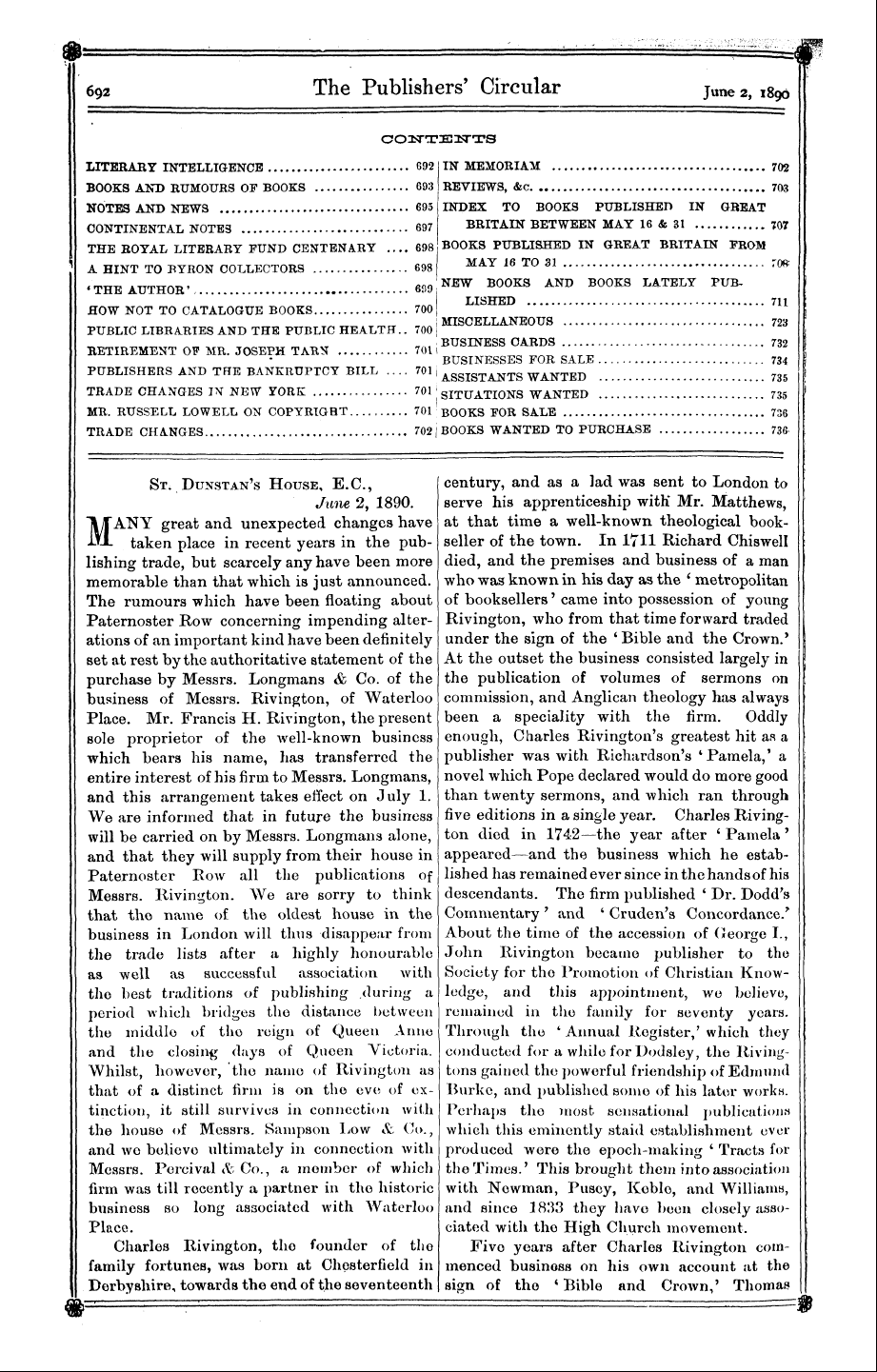 Publishers’ Circular (1880-1890): jS F Y, 1st edition - 692 The Publishers' Circular June 2, 18 ...