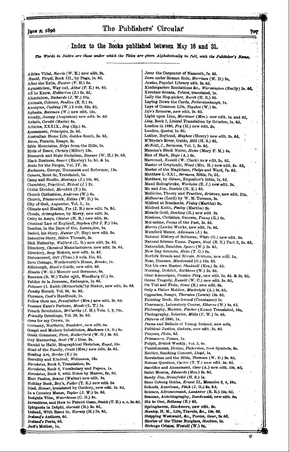 Publishers’ Circular (1880-1890): jS F Y, 1st edition - Adrian Vidal, Jvorrfr (W. "E.) New Edit....