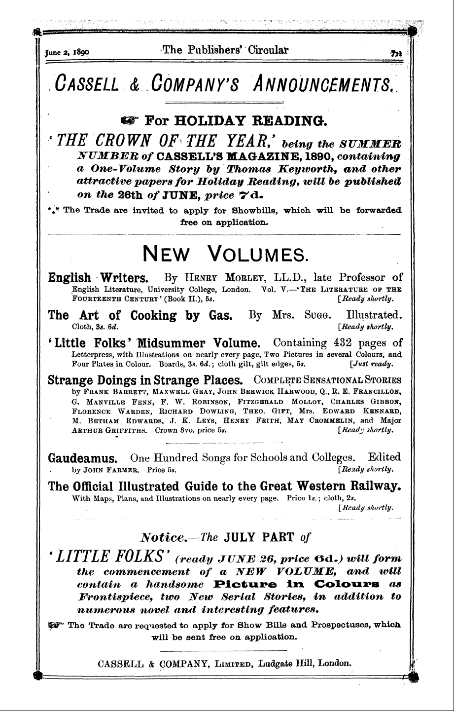 Publishers’ Circular (1880-1890): jS F Y, 1st edition - Ad02302