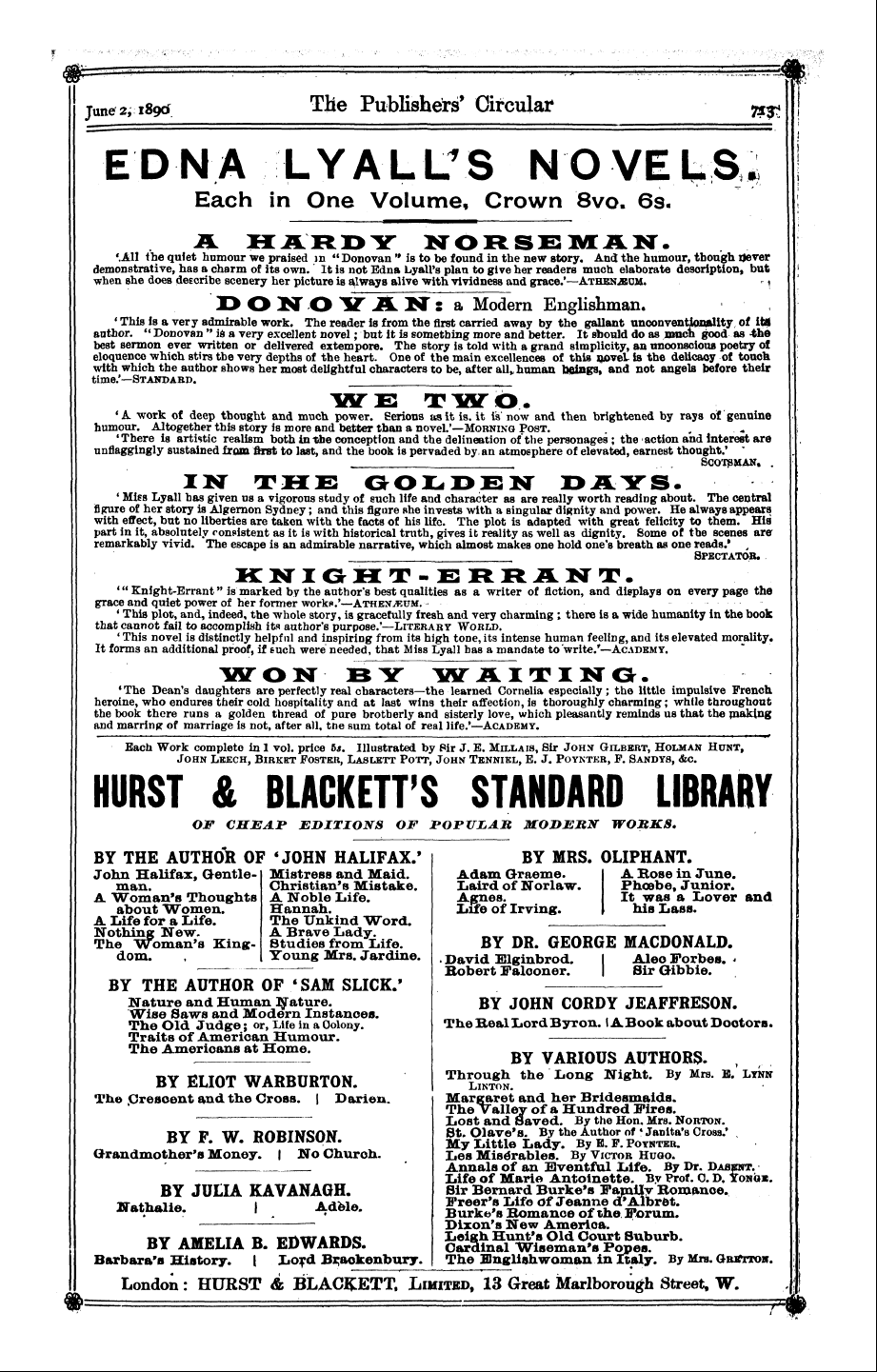Publishers’ Circular (1880-1890): jS F Y, 1st edition - Ad02501