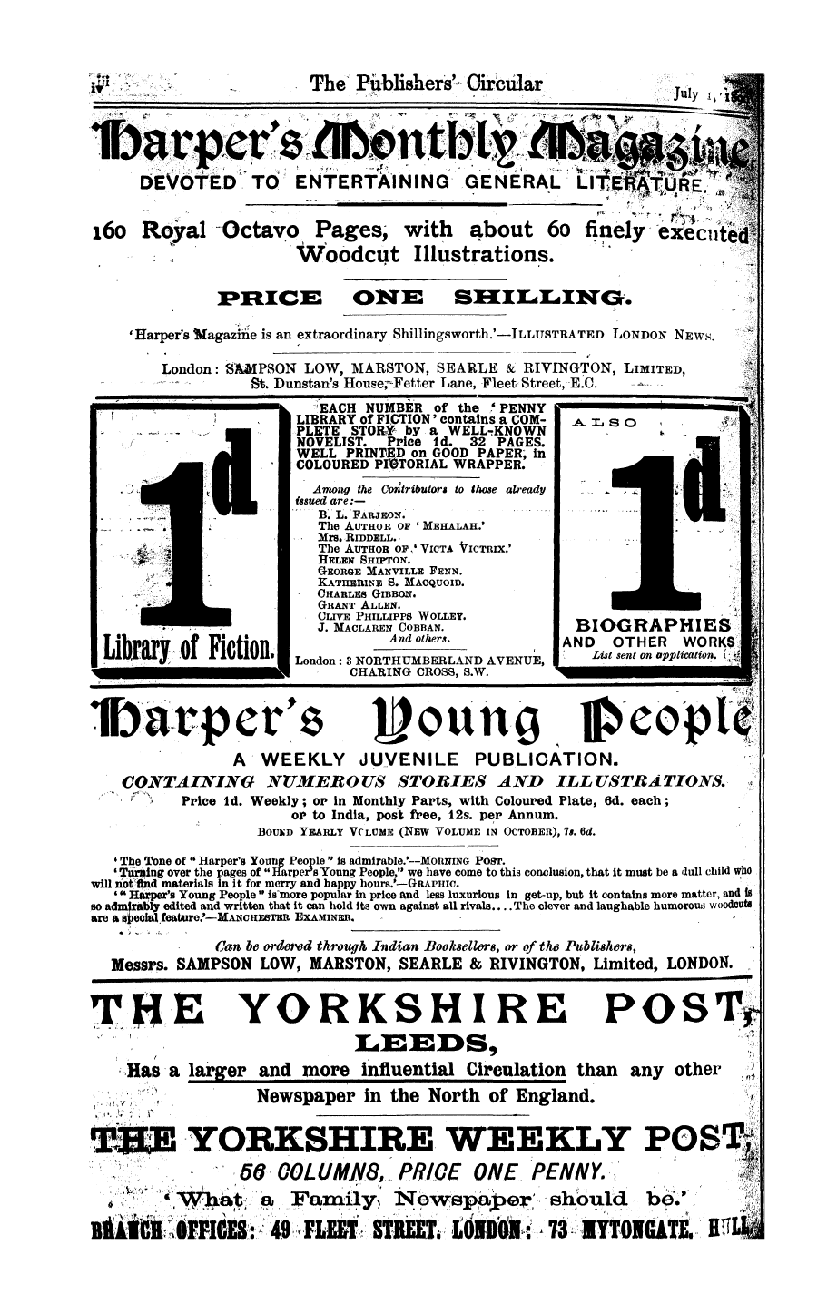 Publishers’ Circular (1880-1890): jS F Y, 1st edition - Ad06403