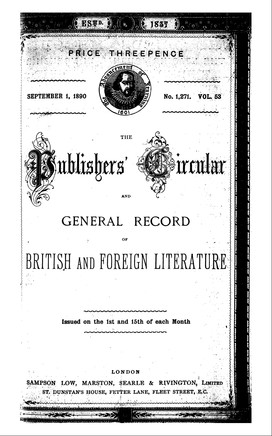 Publishers’ Circular (1880-1890): jS F Y, 1st edition - Ar00100