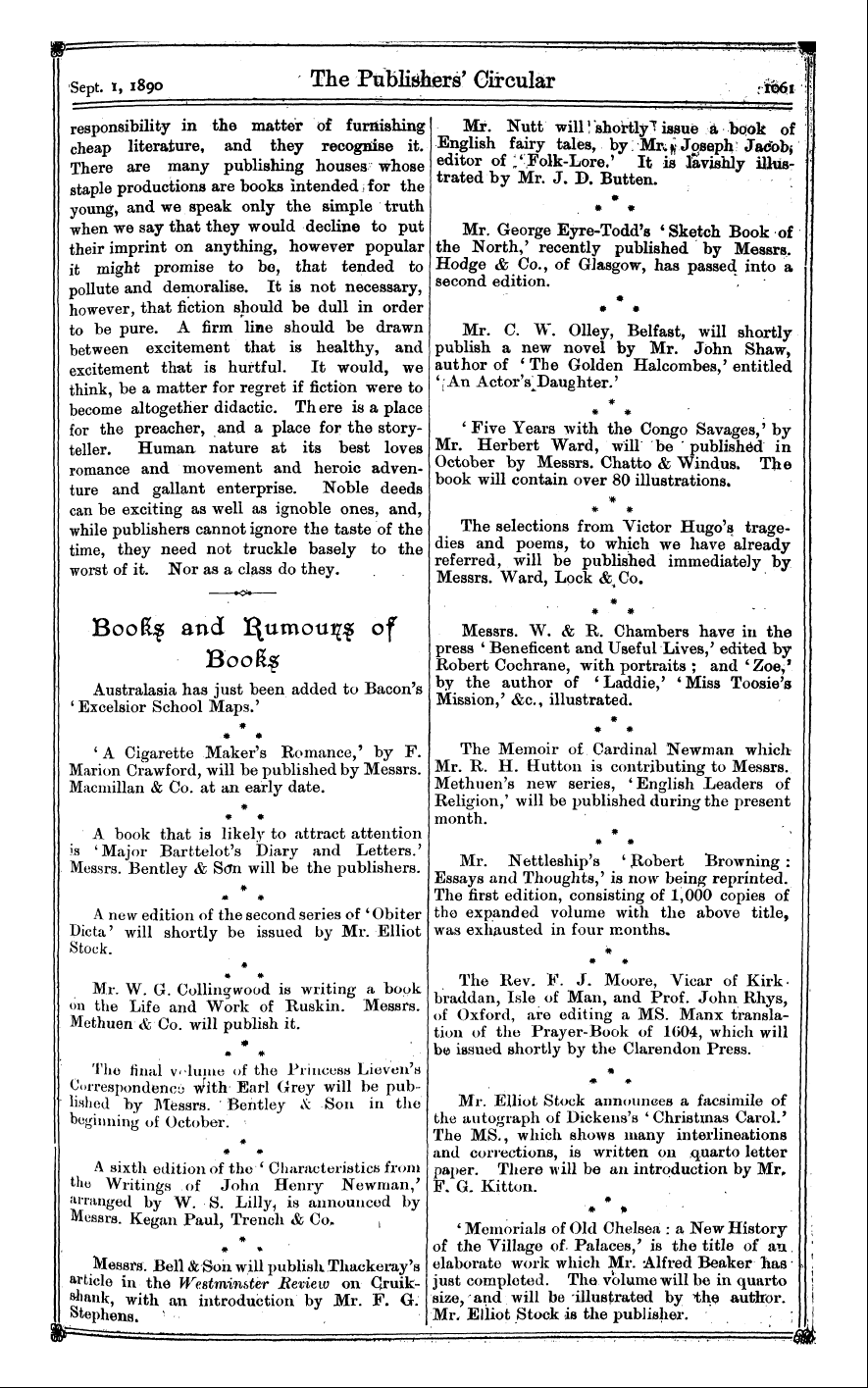 Publishers’ Circular (1880-1890): jS F Y, 1st edition - Rphis Present .Age Is Wonjfc To Felicita...