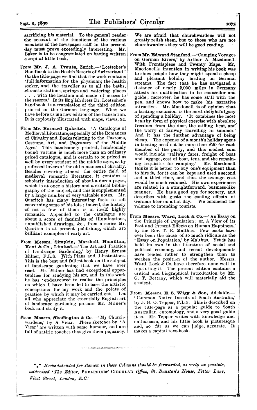 Publishers’ Circular (1880-1890): jS F Y, 1st edition - From The Authors' Co-Operative Publishin...