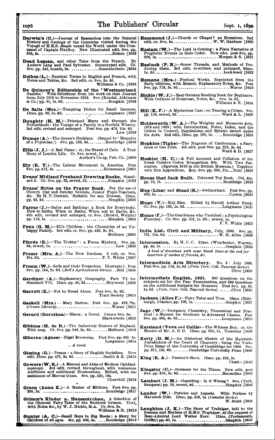 Publishers’ Circular (1880-1890): jS F Y, 1st edition - Adams (Mrs. L.)—My Land Of Beulah. Cr Me...