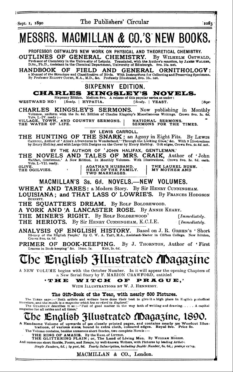 Publishers’ Circular (1880-1890): jS F Y, 1st edition - Ad02901