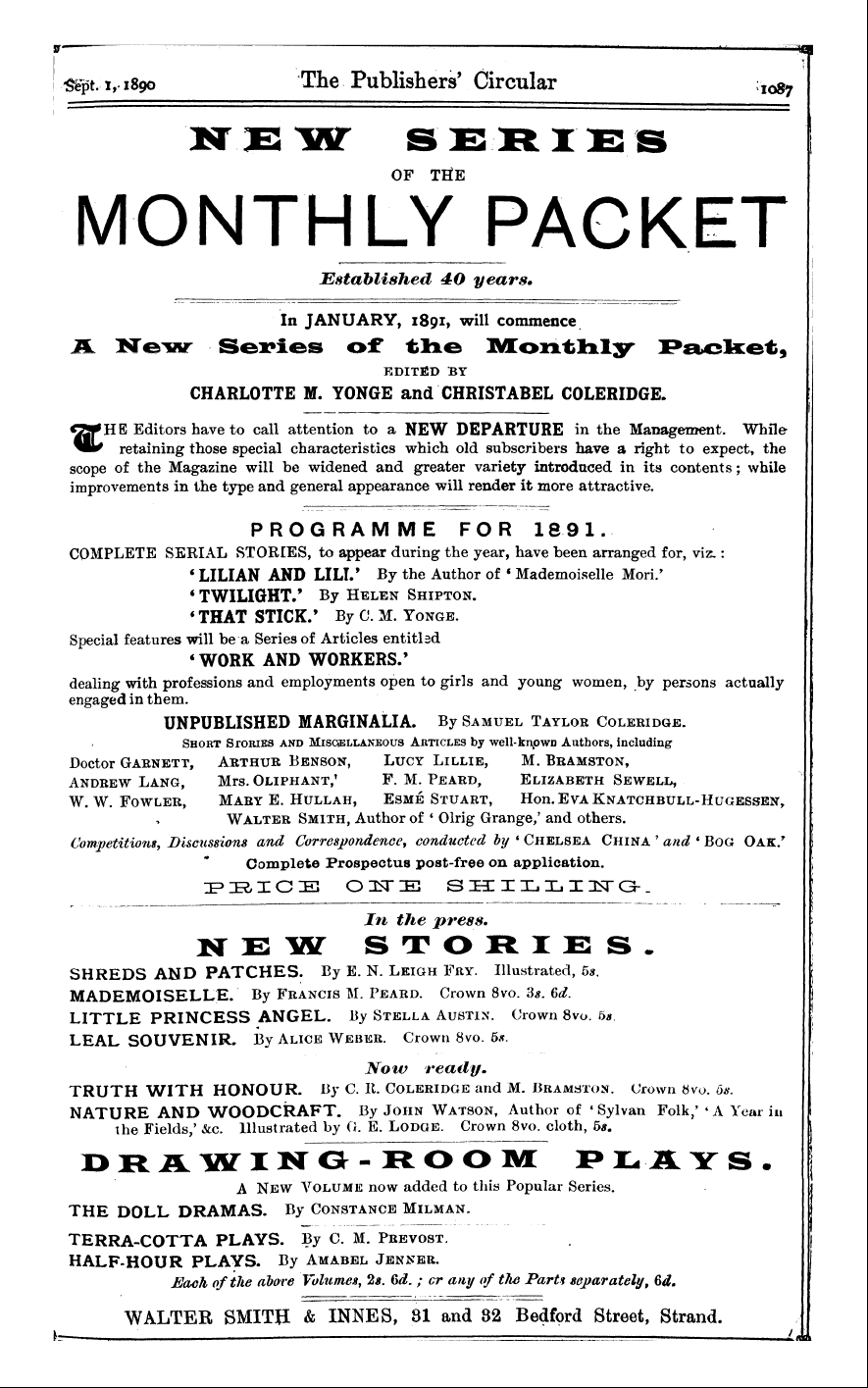 Publishers’ Circular (1880-1890): jS F Y, 1st edition - Ad03301