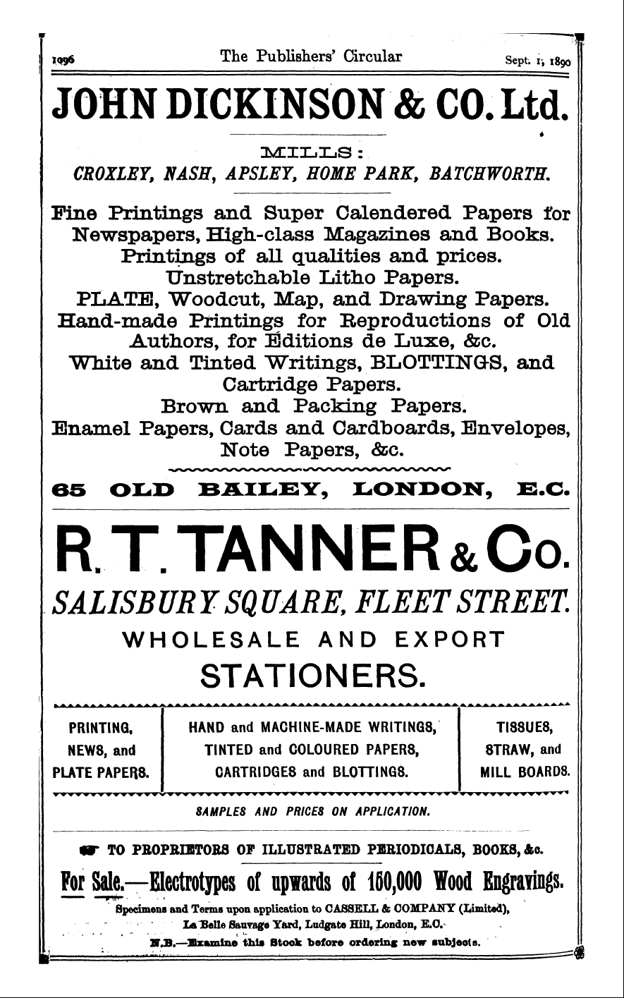 Publishers’ Circular (1880-1890): jS F Y, 1st edition - Ad04203