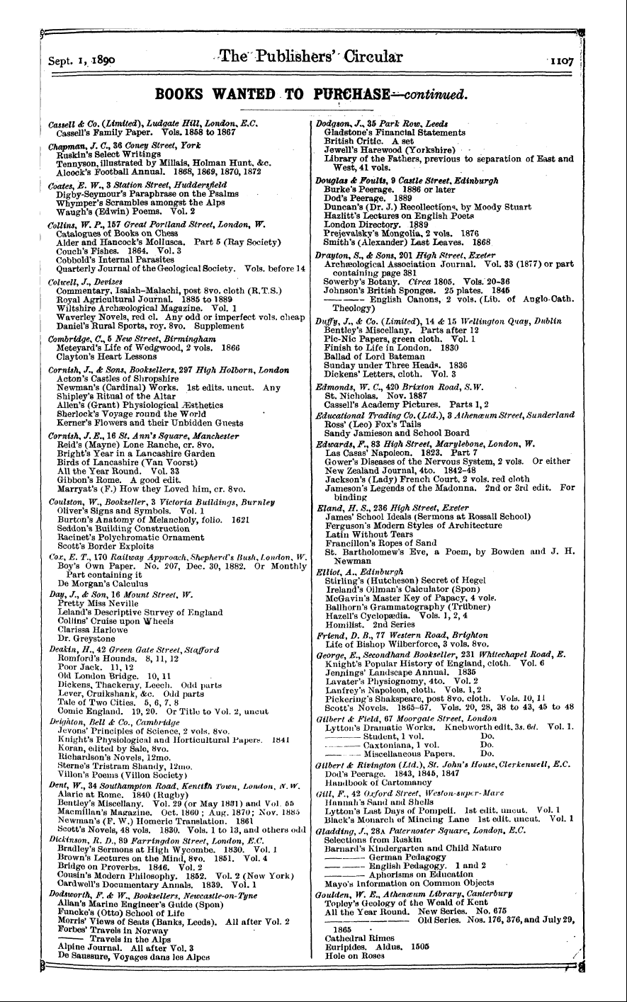 Publishers’ Circular (1880-1890): jS F Y, 1st edition - Abraham Prayers , H For ., Moravian Taun...