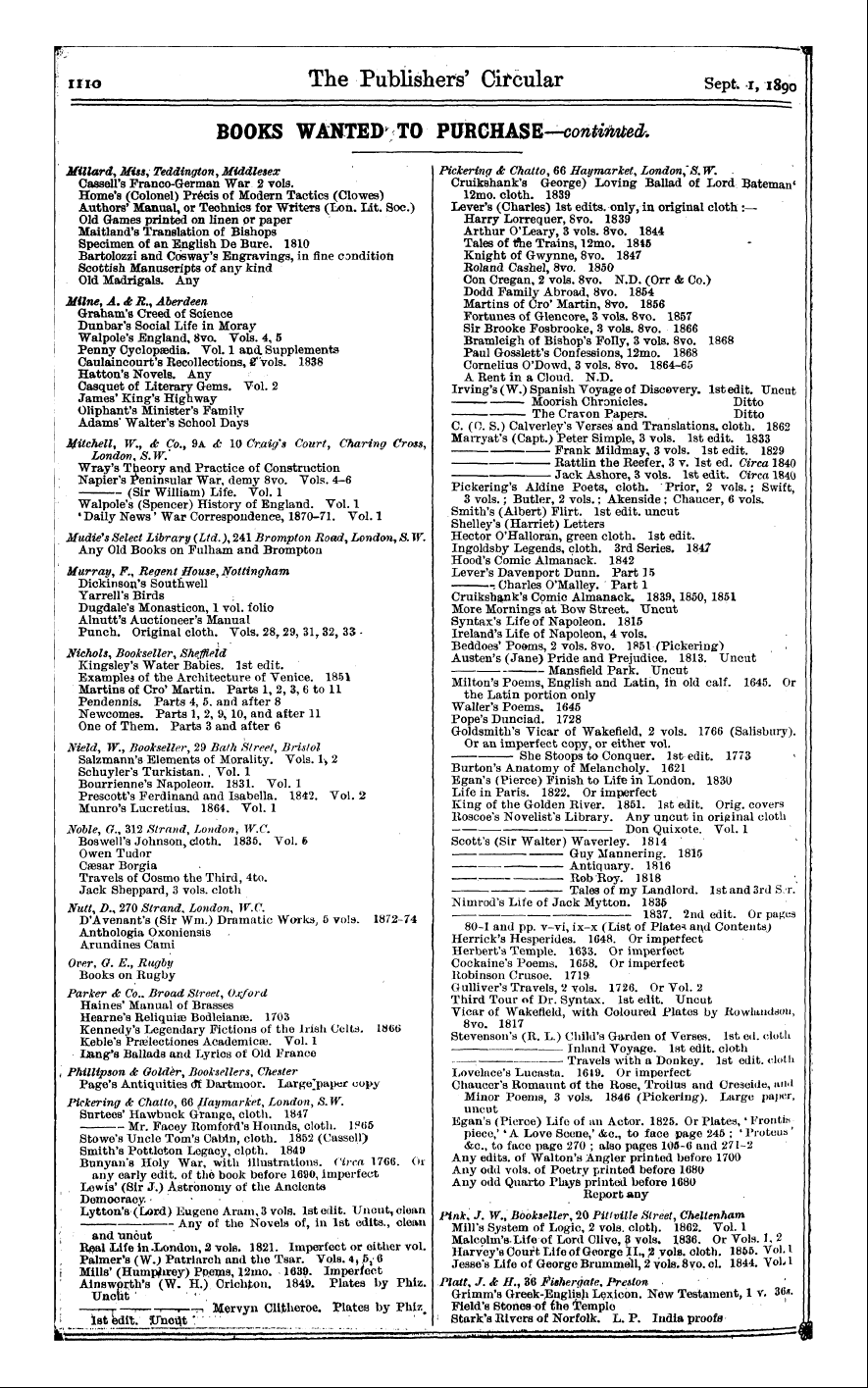 Publishers’ Circular (1880-1890): jS F Y, 1st edition - Abraham Prayers , H For ., Moravian Taun...