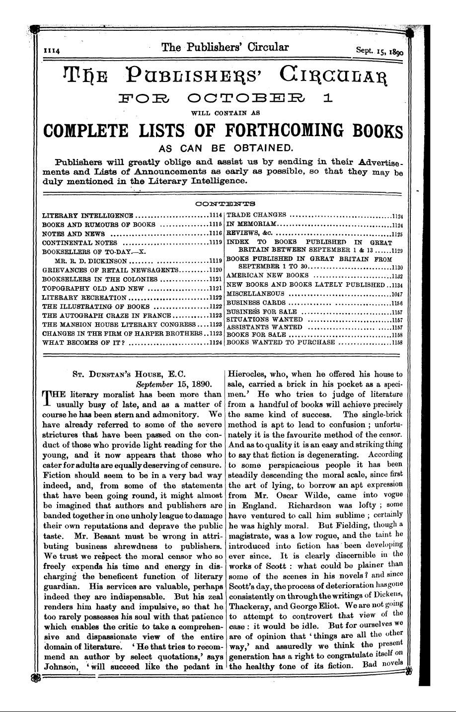 Publishers’ Circular (1880-1890): jS F Y, 1st edition - Ad00405