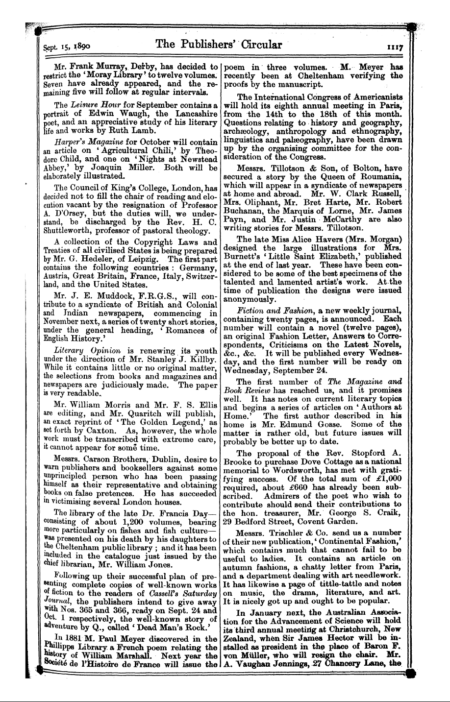 Publishers’ Circular (1880-1890): jS F Y, 1st edition: 7