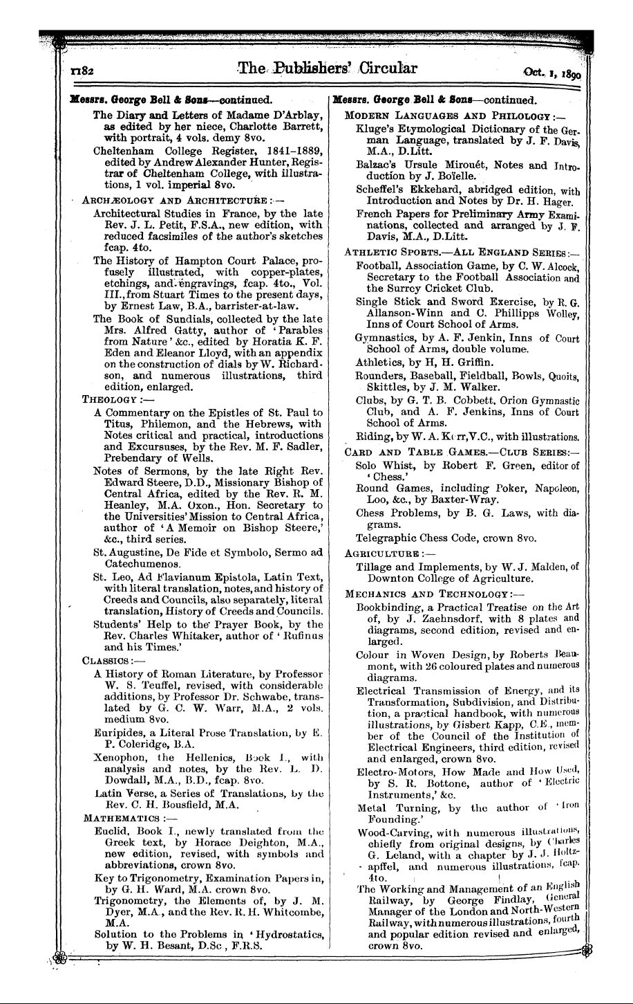 Publishers’ Circular (1880-1890): jS F Y, 1st edition - Messrs. George Bell & Sons. Poetry And T...