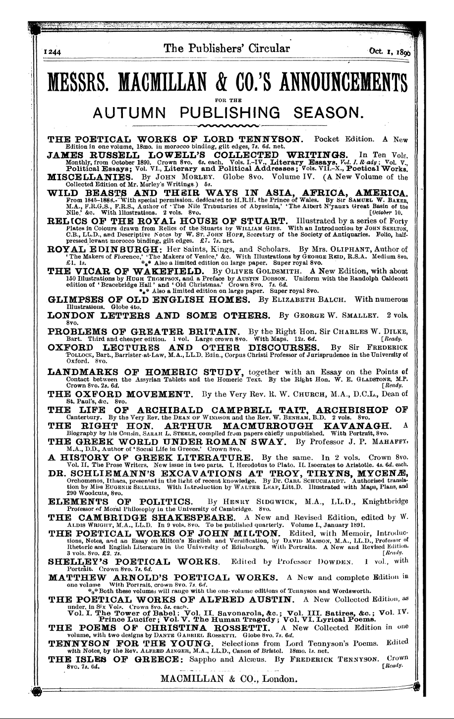 Publishers’ Circular (1880-1890): jS F Y, 1st edition - Ad08601