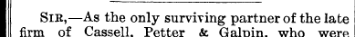 p I I __ firm — -. Sir of - ,—As Cassell...