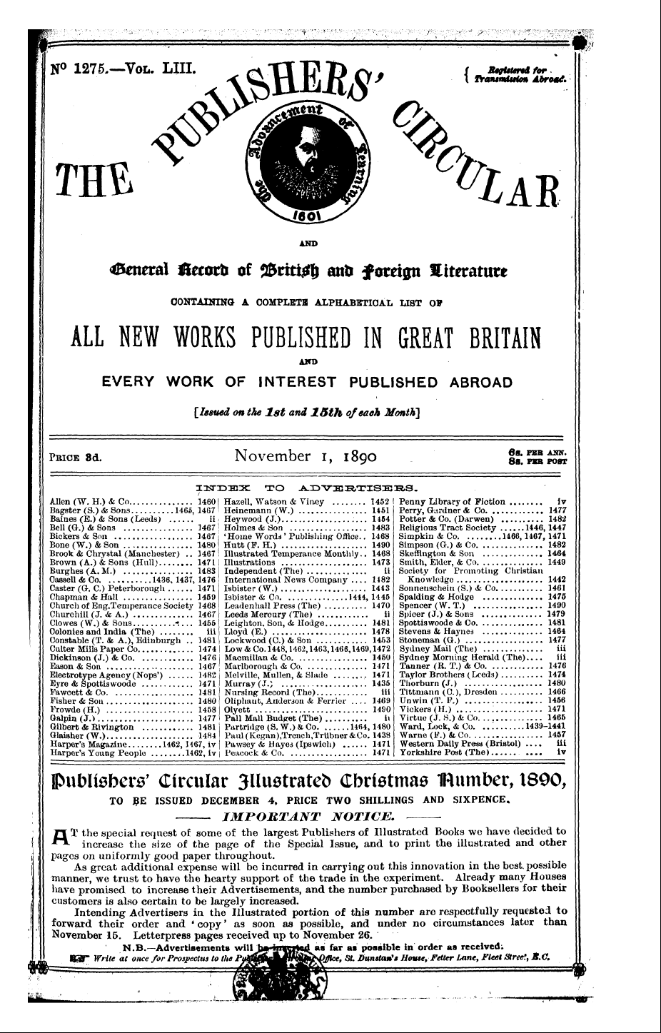 Publishers’ Circular (1880-1890): jS F Y, 1st edition - Pbice 8d. November I, 1890 Is.™^