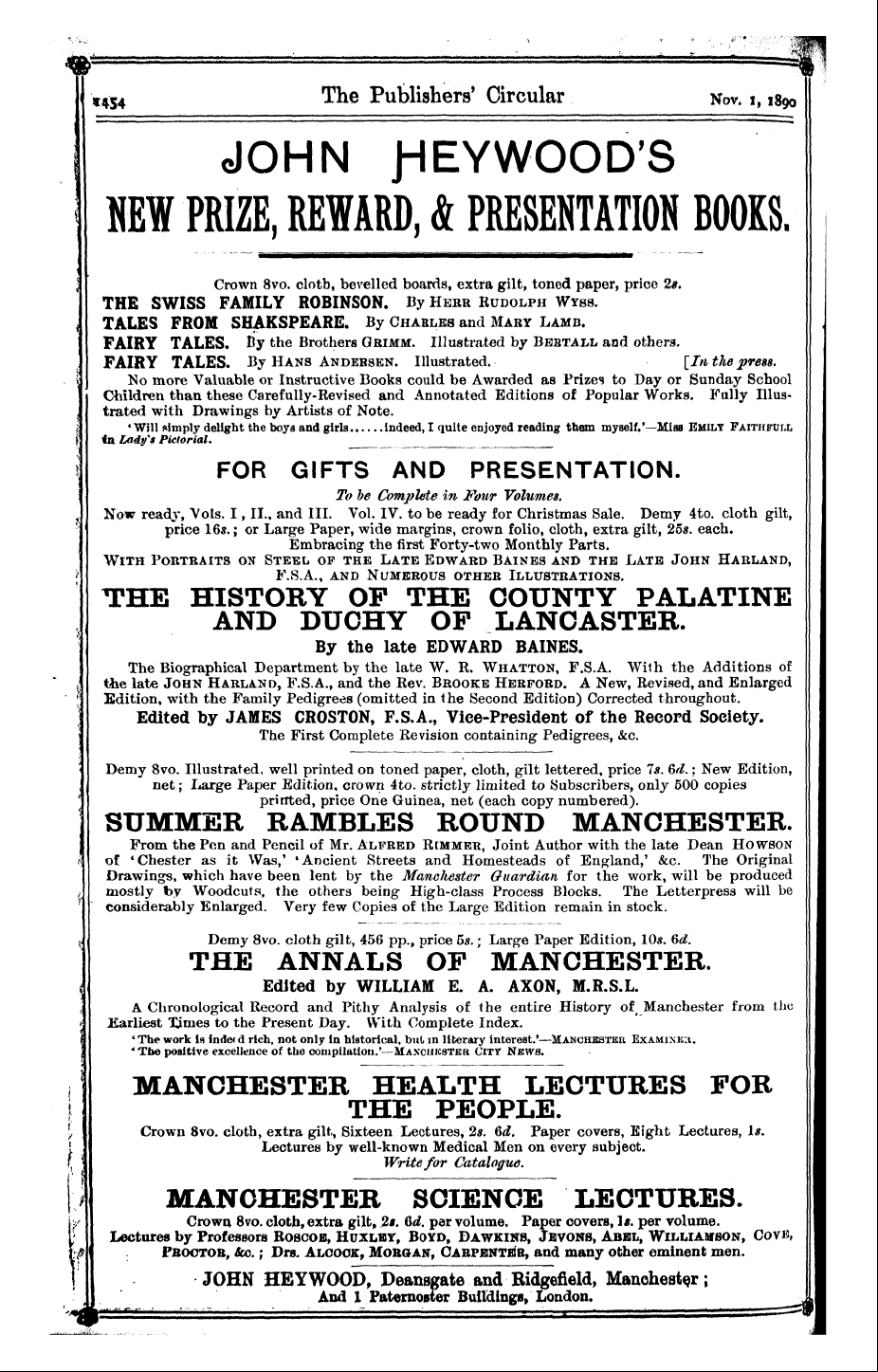 Publishers’ Circular (1880-1890): jS F Y, 1st edition - 1454 T^E Publishers' Circular Nov. I, 18...