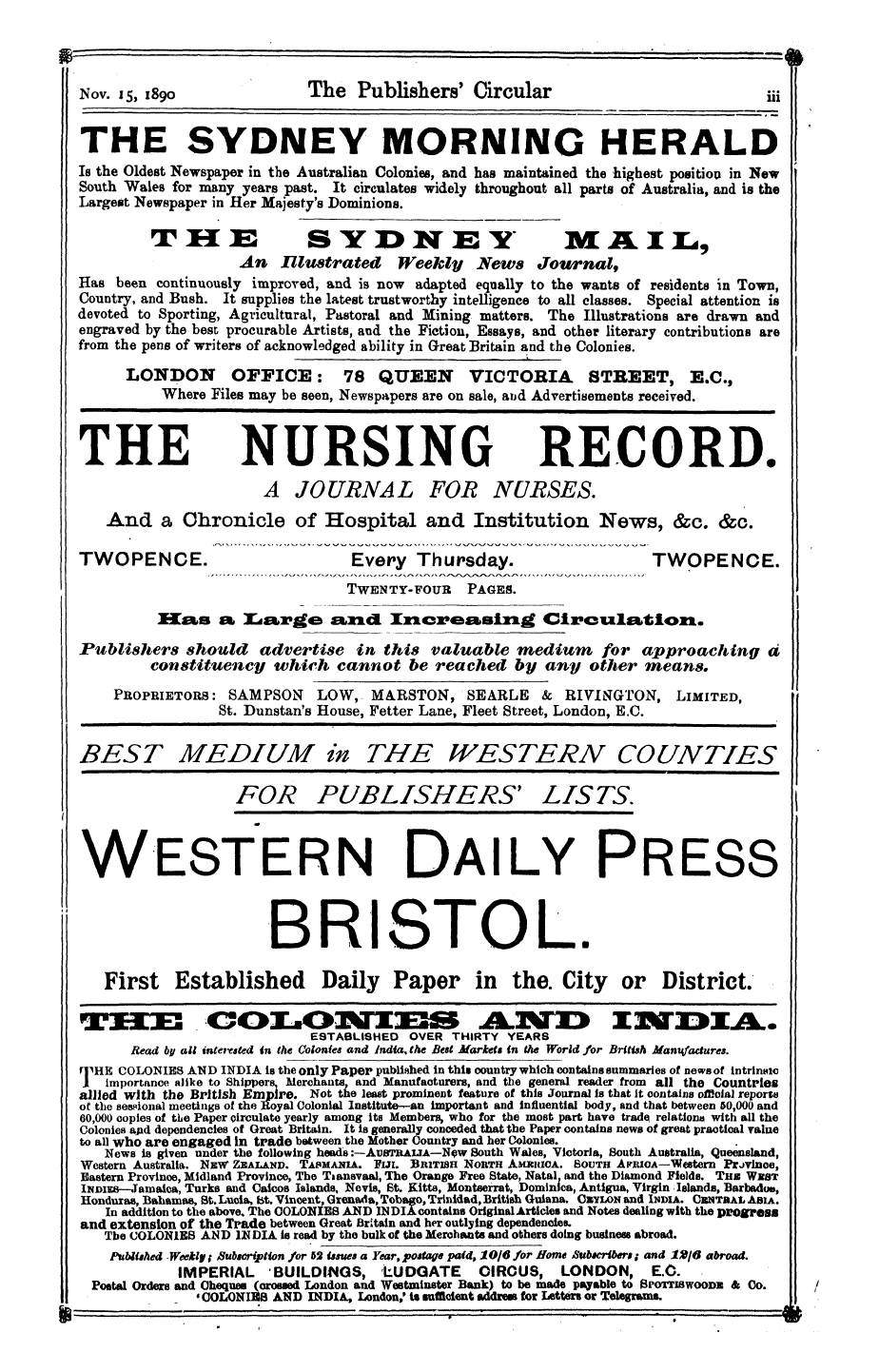 Publishers’ Circular (1880-1890): jS F Y, 1st edition - Ad06703