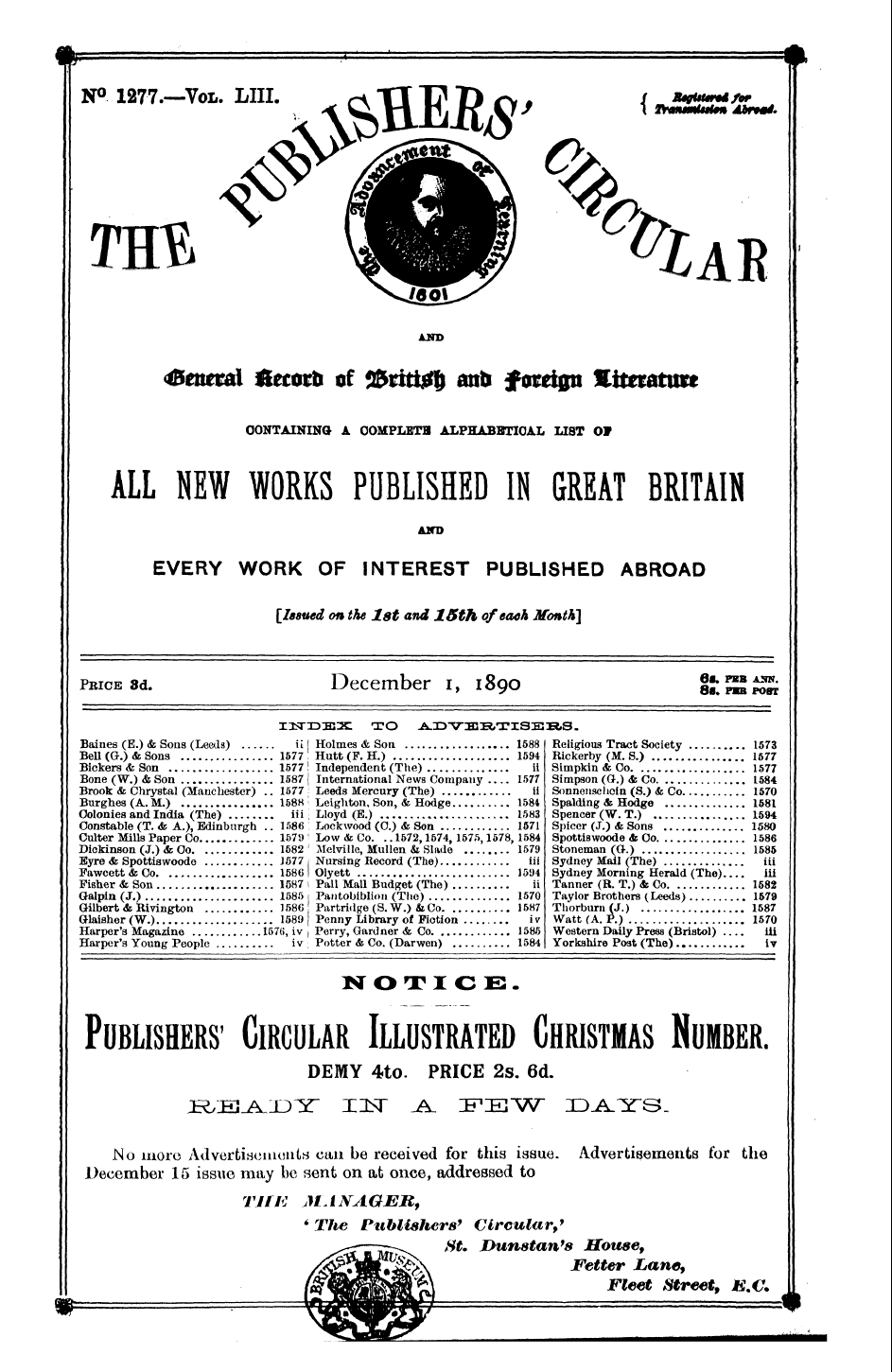 Publishers’ Circular (1880-1890): jS F Y, 1st edition - Price 8d. December I, 1890 &F2wst