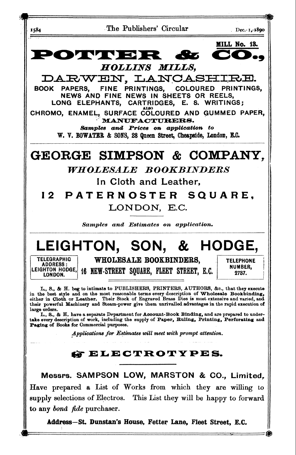 Publishers’ Circular (1880-1890): jS F Y, 1st edition - Ad03601