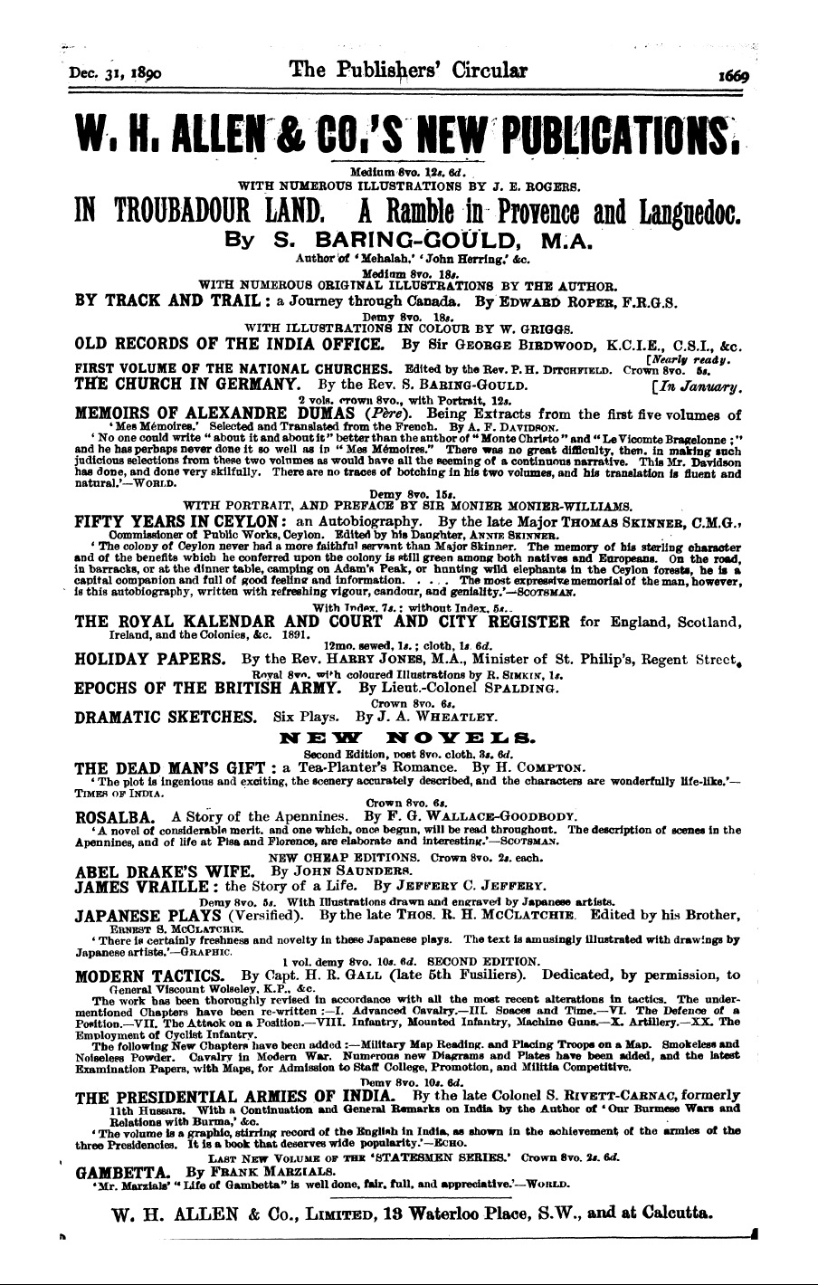 Publishers’ Circular (1880-1890): jS F Y, 1st edition - Dec. 31, I8po The Publishers' Circular L...