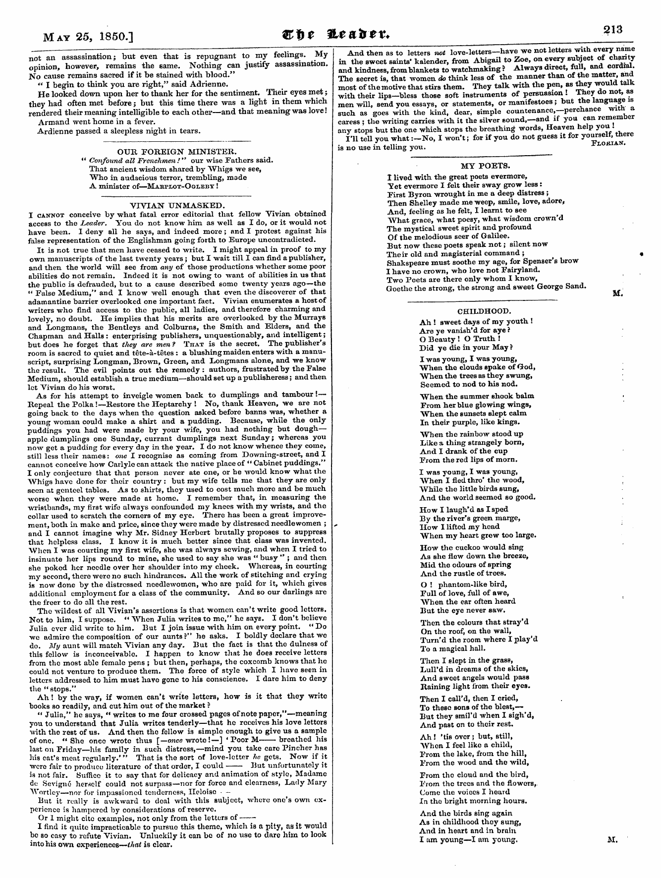 Leader (1850-1860): jS F Y, Country edition - The Apprenticeship Of Life. By G. H. Lew...