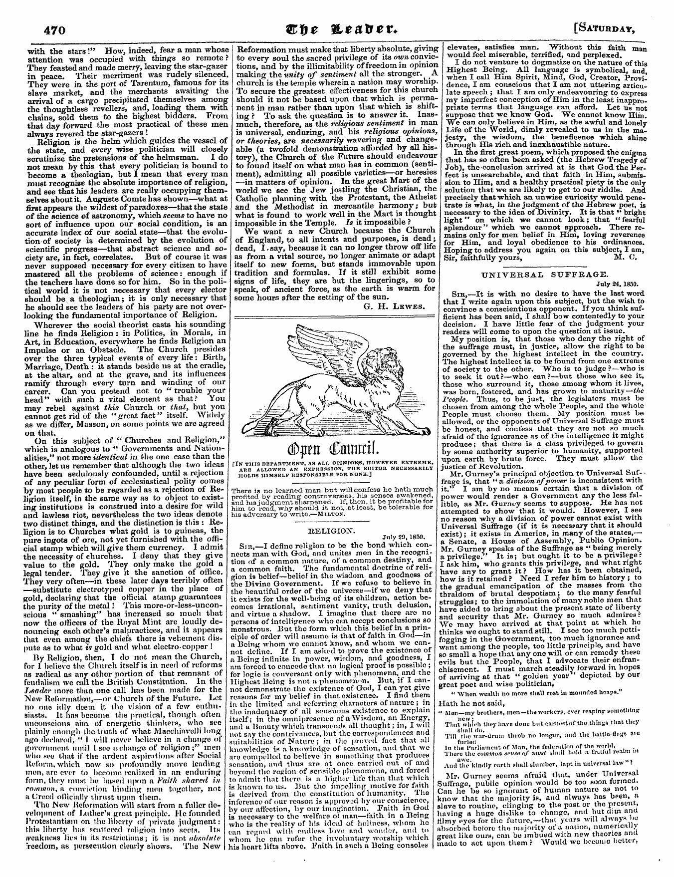 Leader (1850-1860): jS F Y, Country edition - Universal Suffrage. July 24, 1850. Sir,—...