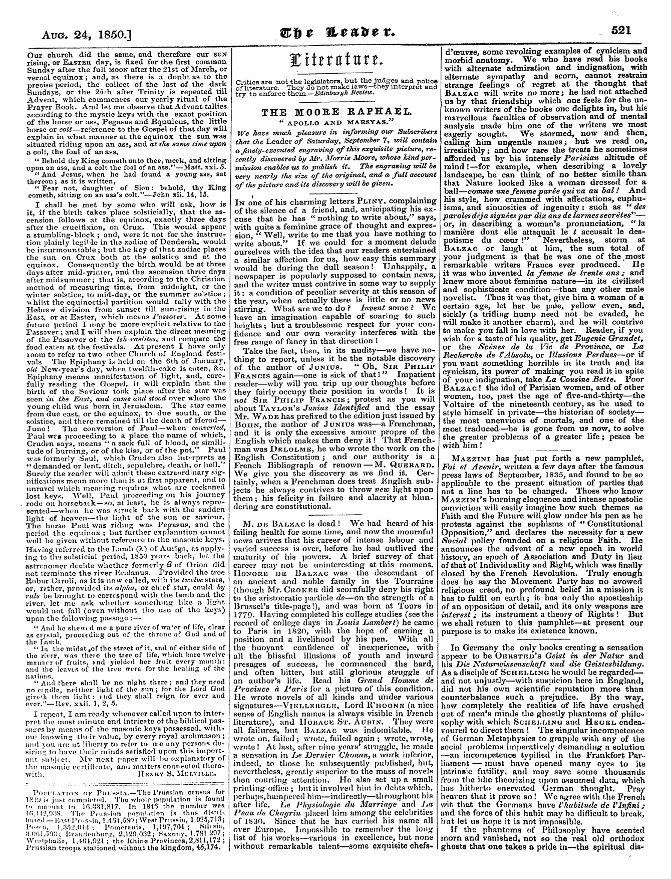 Leader (1850-1860): jS F Y, Country edition - M. Di3 Balzac Is Dead ! We Had Heard Of ...