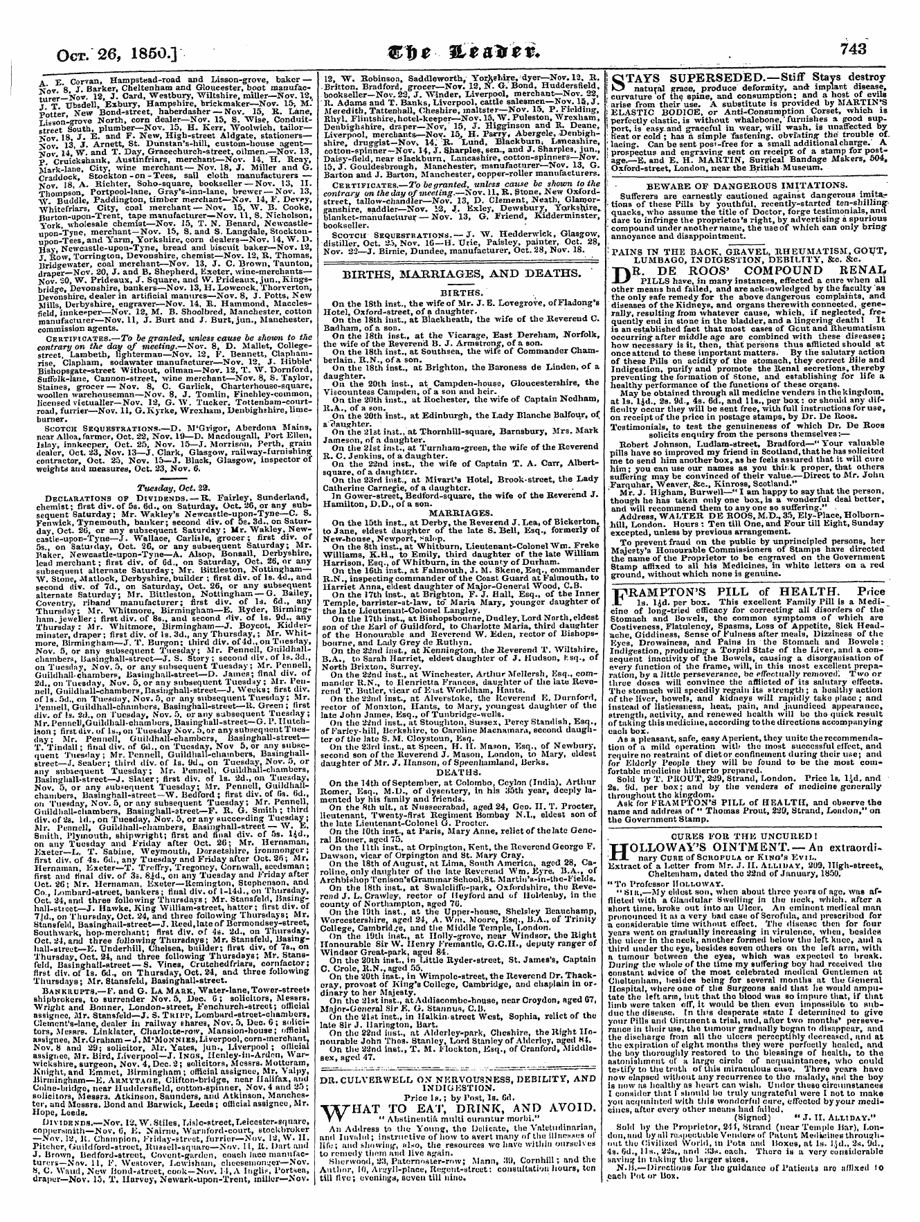 Leader (1850-1860): jS F Y, Country edition - Dr. Culverwell Ox Nervousness, Debility, And Indigestion.