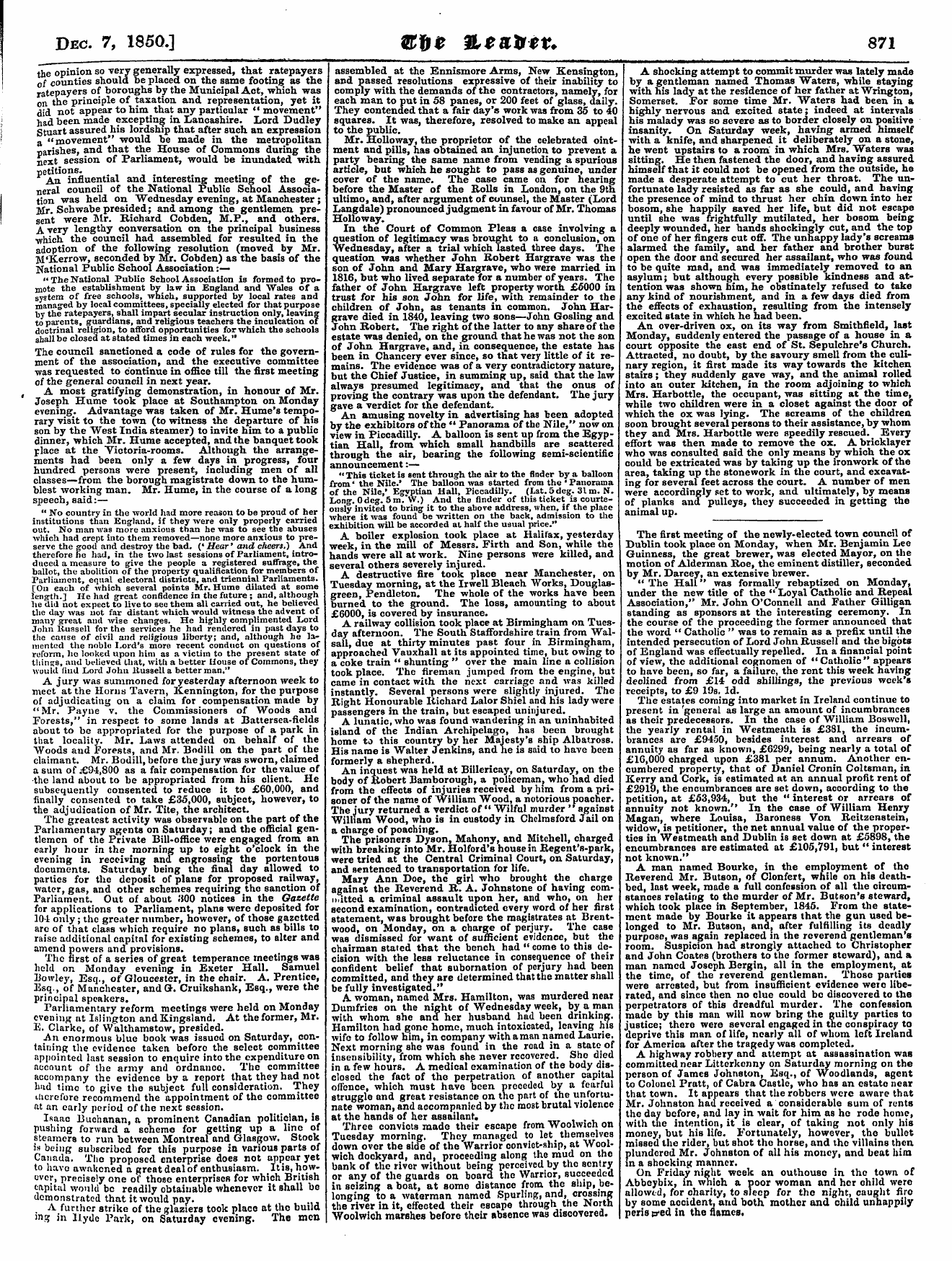 Leader (1850-1860): jS F Y, Country edition - Dec. 7, 1850.] Ffl!Jj£ &£&&*?» 871
