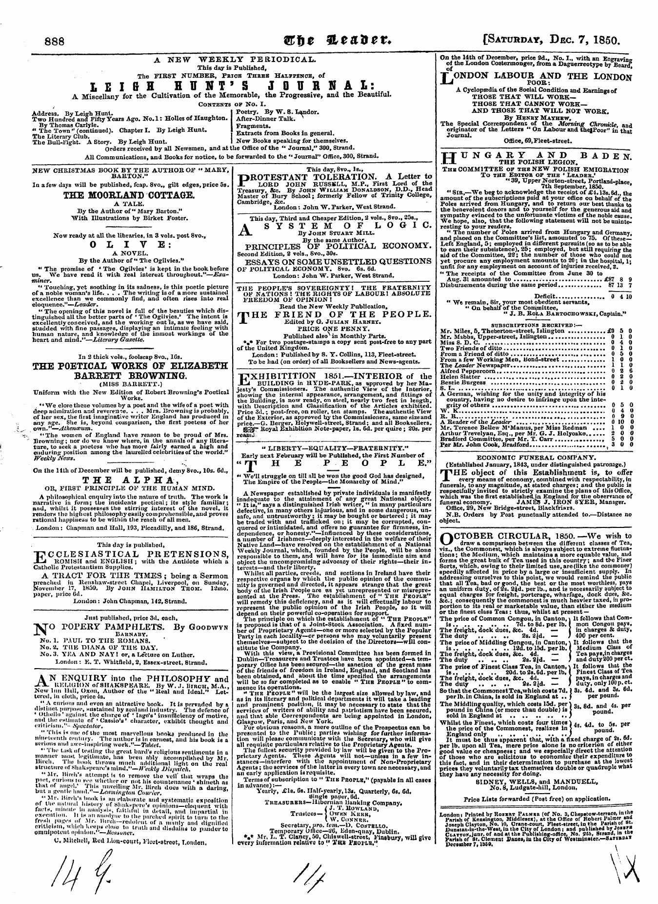 Leader (1850-1860): jS F Y, Country edition - Ad02402