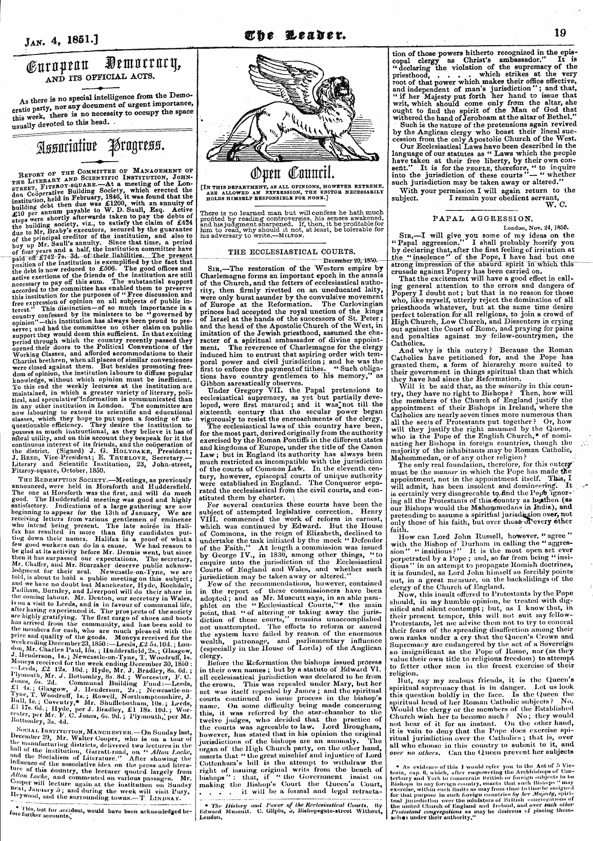 Leader (1850-1860): jS F Y, Country edition - Stomriotiw Pngctsb.