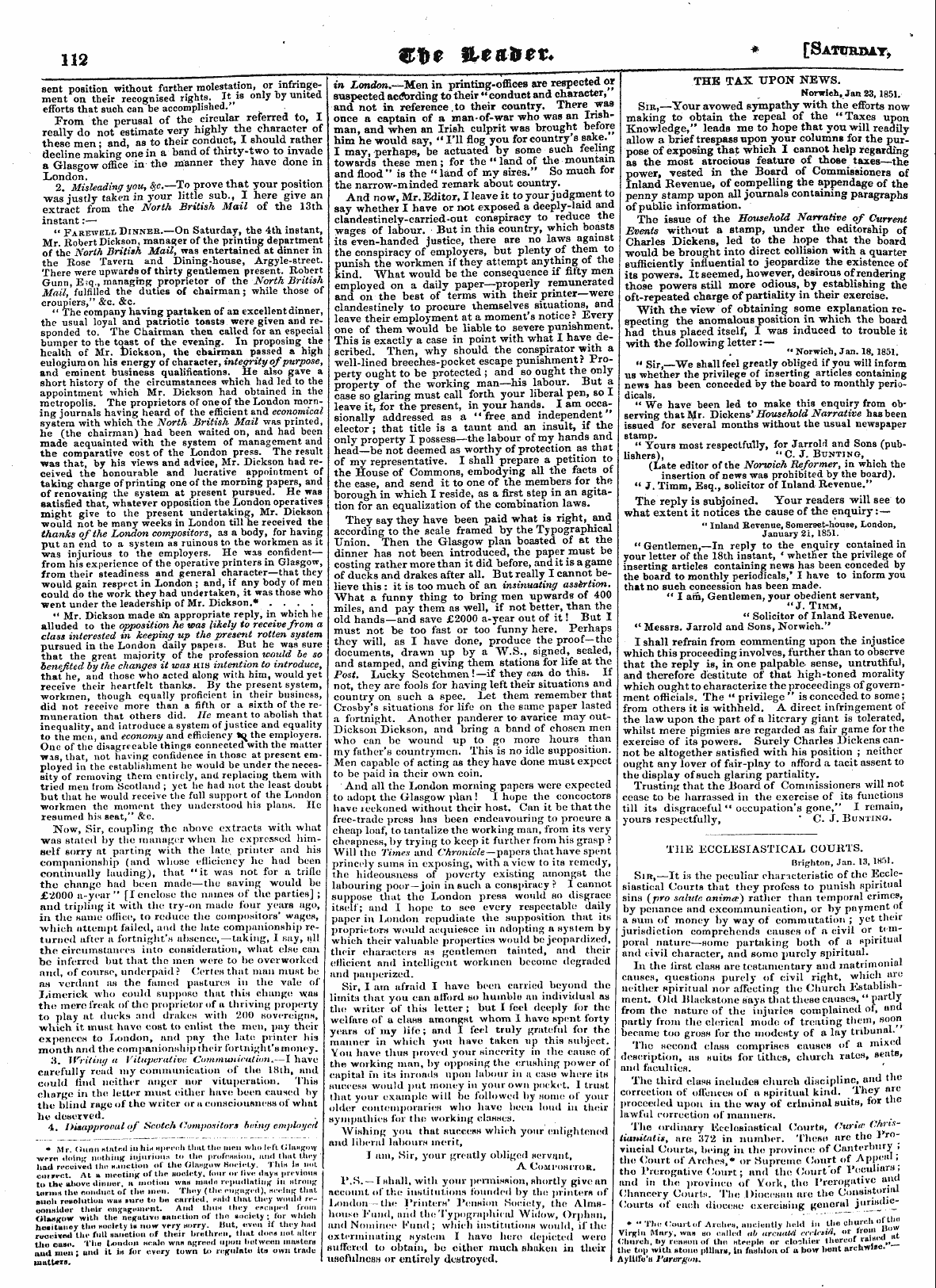 Leader (1850-1860): jS F Y, Country edition - The Tax Upon News. Norwich, Jan 23,1851....