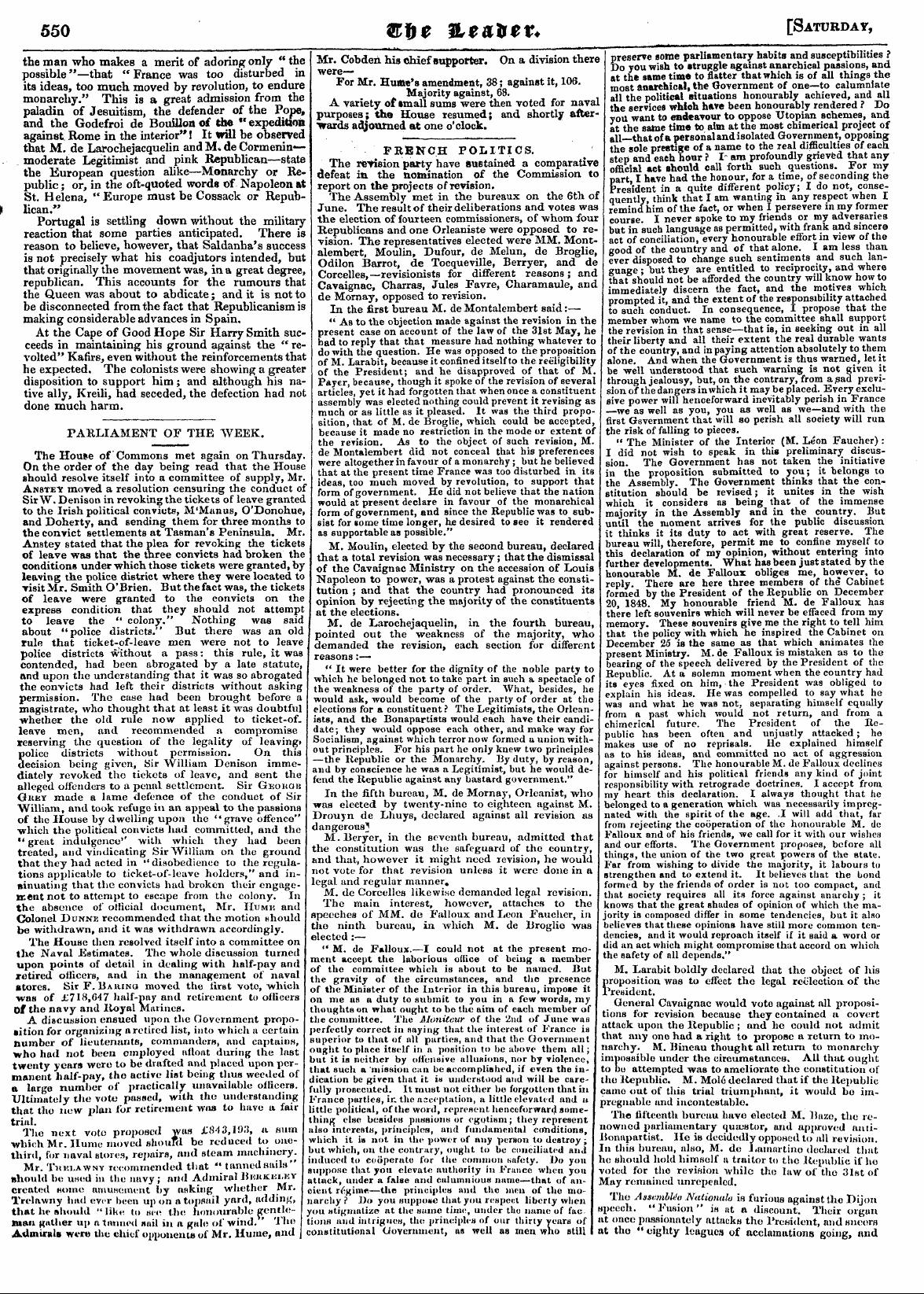 Leader (1850-1860): jS F Y, Country edition - French Politics. The Revision Party Have...