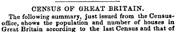 CENSUS OF GREAT BRITAIN. The following s...