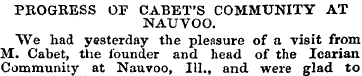 PROGRESS OF CABET'S COMMUNITY AT NAUVOO....