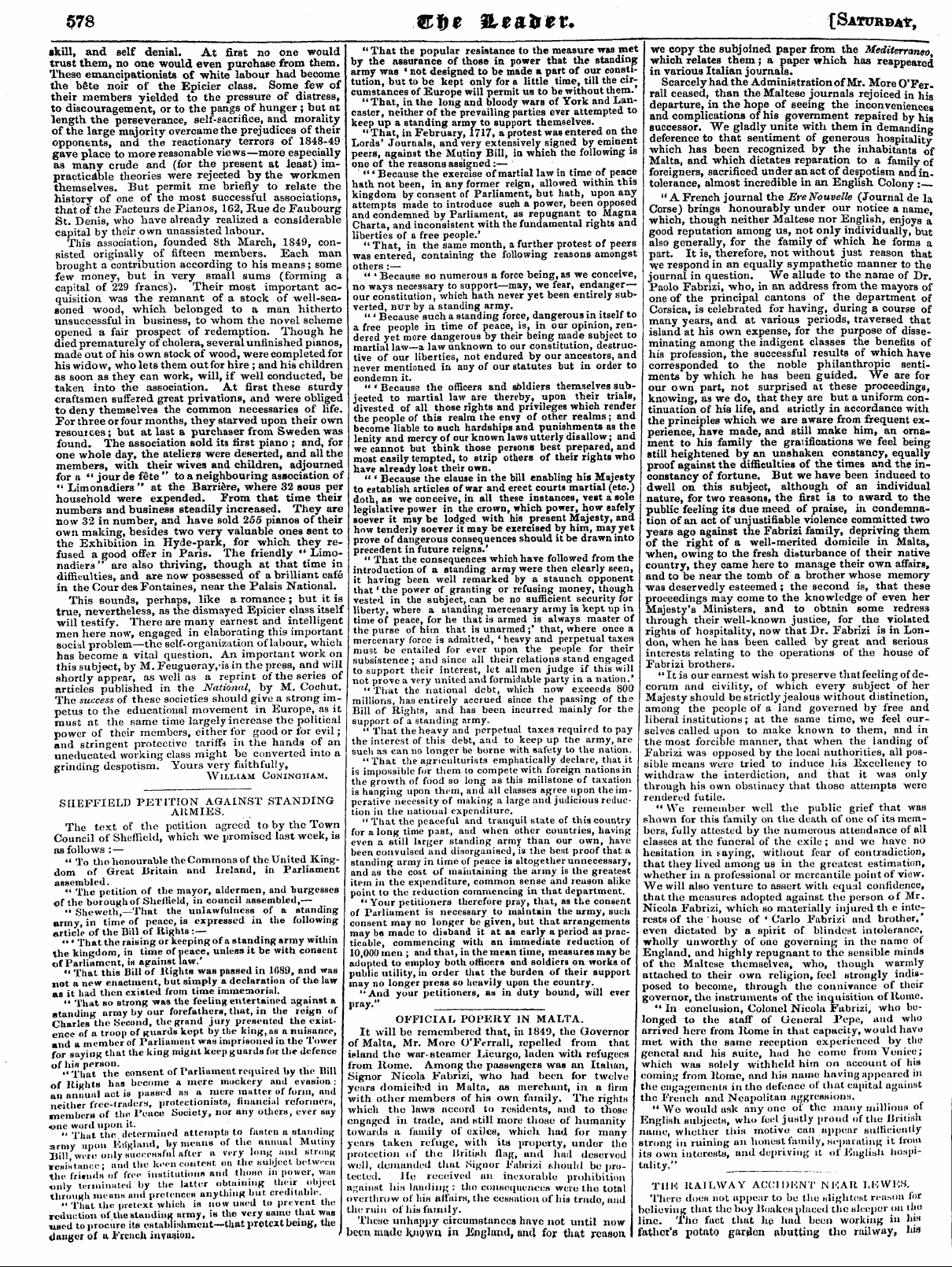 Leader (1850-1860): jS F Y, Country edition - Sheffield Petition Against Standing Armi...