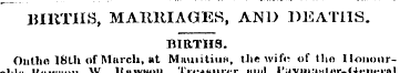 BIRTHS, MARRIAGES, AND DEATHS. BIRTHS. O...