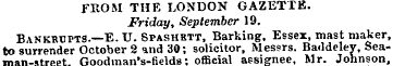 FPvOM THE LONDON GAZETTE. Friday, Septem...