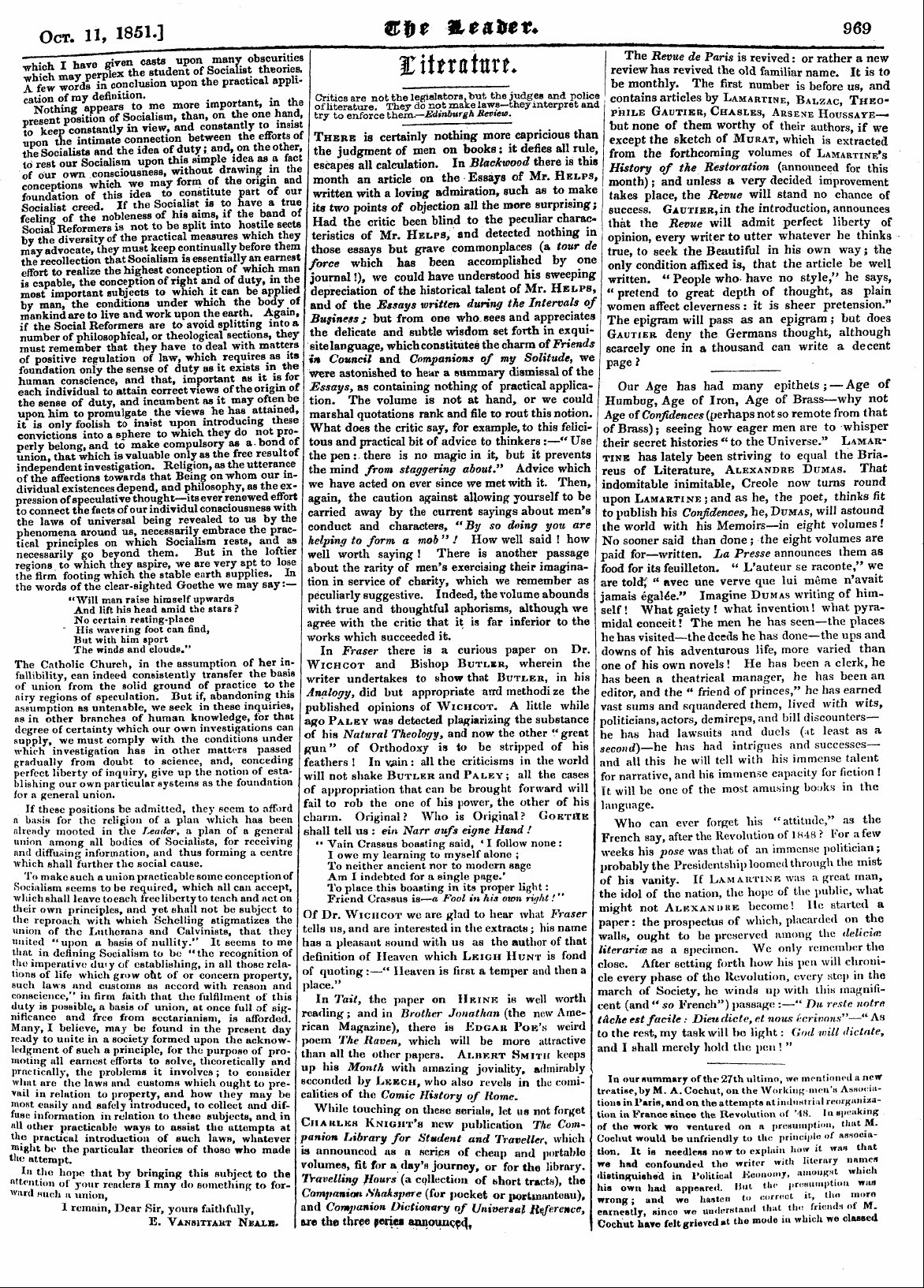 Leader (1850-1860): jS F Y, Country edition - In Our Nummary Of The 27th Ultimo, W« Me...