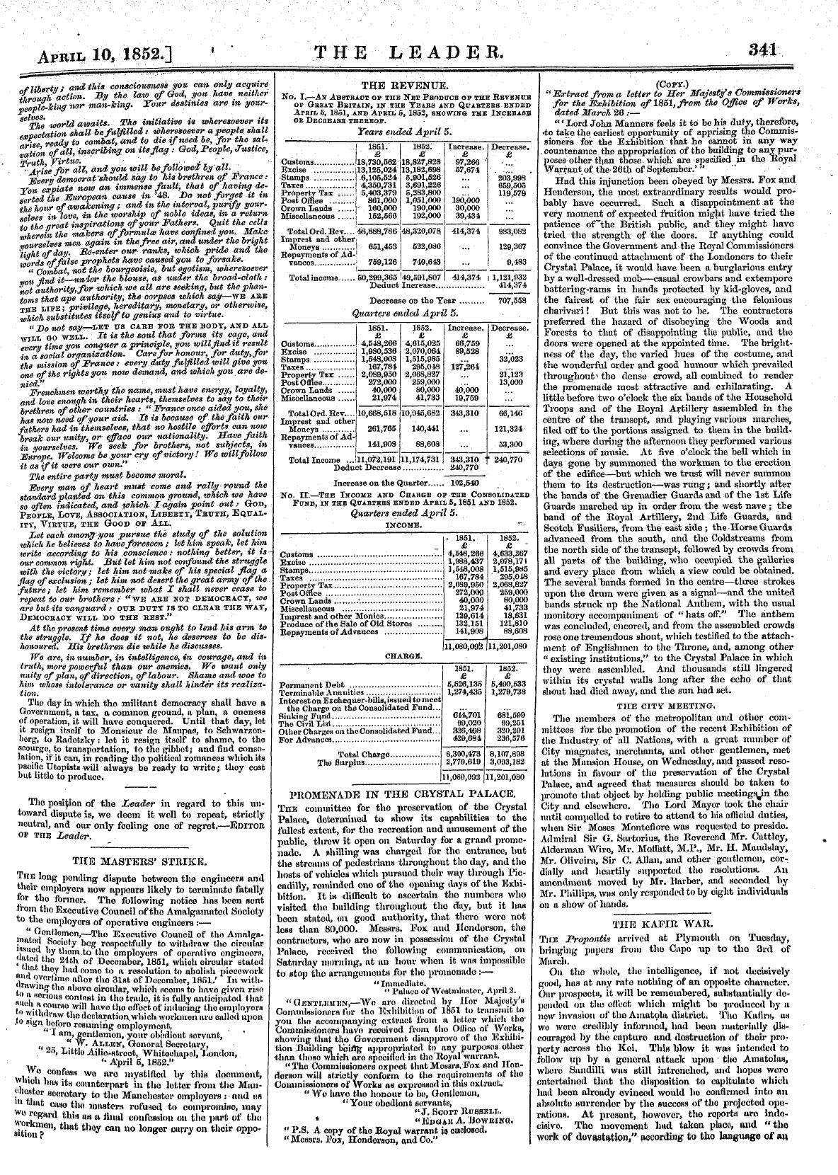 Leader (1850-1860): jS F Y, Country edition - The Revenue. Wo. I.—Ay -Abstract Op The ...