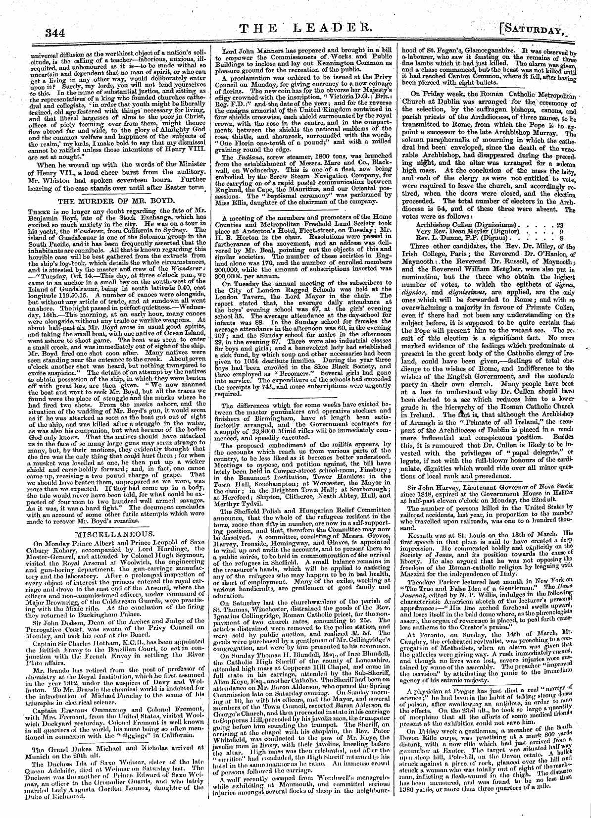 Leader (1850-1860): jS F Y, Country edition - The Murder Of Mr. Boyd. Thebe Is No Long...