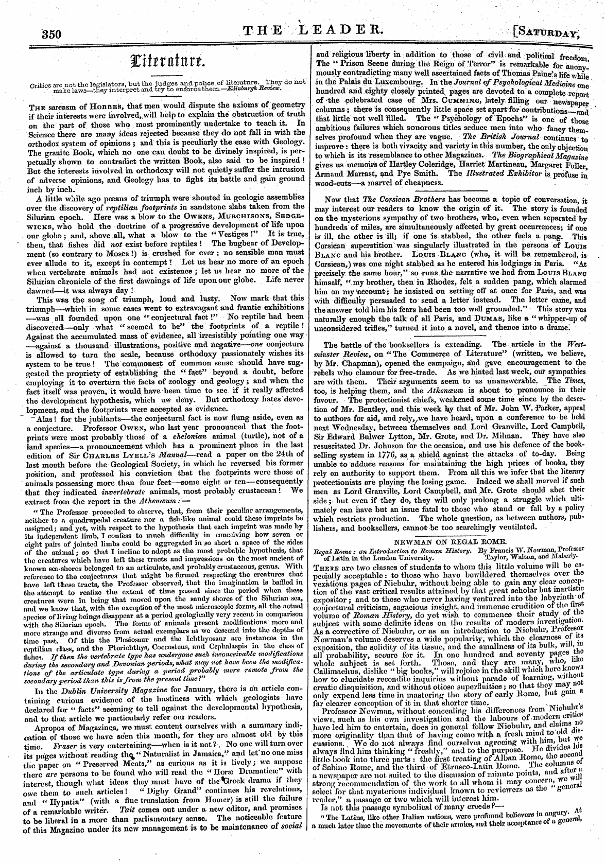 Leader (1850-1860): jS F Y, Country edition - Newman On Regal Home. Beqal Borne: An In...