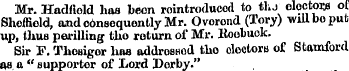 Mr. Hadfiold has been rointroducod to th...