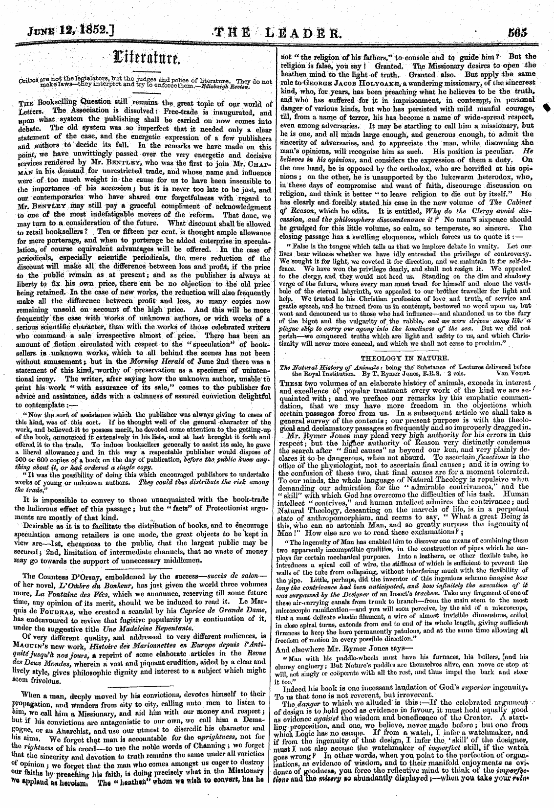 Leader (1850-1860): jS F Y, Country edition - Jwtl 12/1352.] Fillilader. ' ¦ ' . • ¦' ...