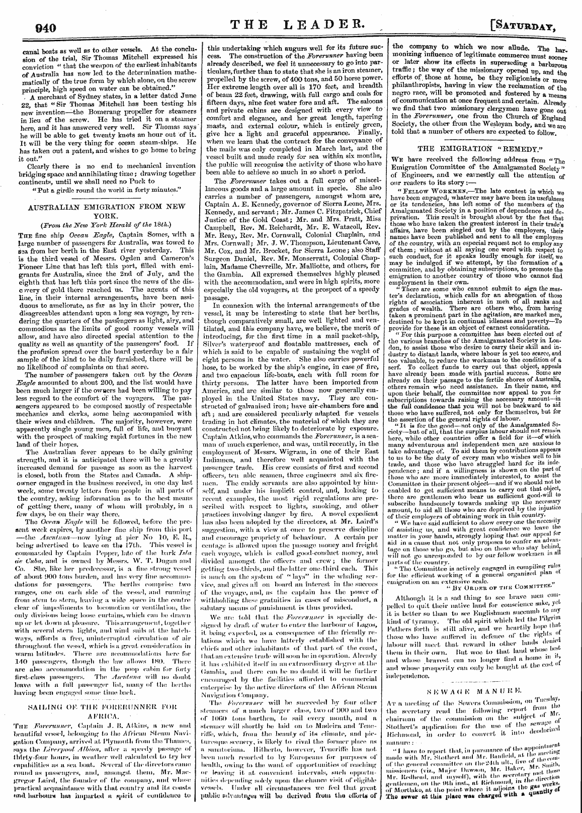 Leader (1850-1860): jS F Y, Country edition - The Emigration "Remedy." We Have Receive...