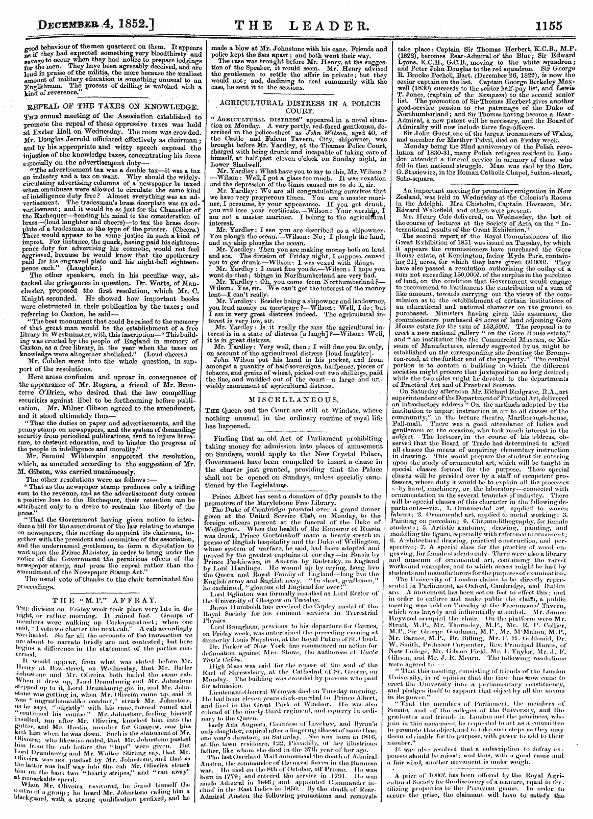 Leader (1850-1860): jS F Y, Country edition - December 4, 1852.] The Leader. 1155