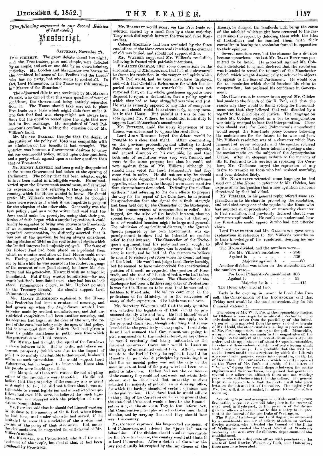 Leader (1850-1860): jS F Y, Country edition - Oattjeday, November 27. It Is Finished. ...